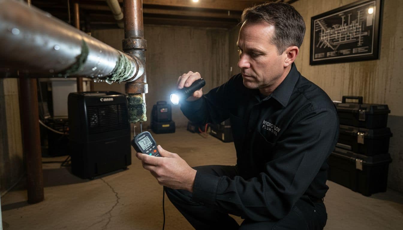 plumber inspecting mold